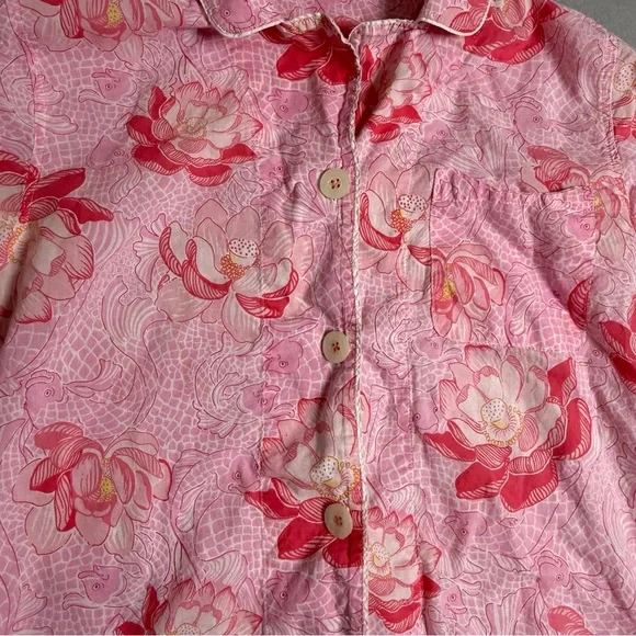 Lilly Pulitzer Pink Top Pink Flowers Buttons Cotton 3/4 Top XS Floral Blouse - Picture 4 of 10